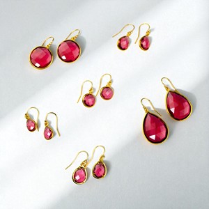 Boucles d'oreilles en pierre précieuse Quartz rubis faites à la main 925 argent plaqué or boucles d'oreilles bijoux pour femmes boucles d'oreilles mode larme - Product Image 1