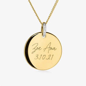 <span class=keywords><strong>Collana</strong></span> con Ciondolo Rotondo Personalizzabile LUCKYJIU, Placcato Oro 18k, Ipoallergenico, Impermeabile, con Zirconi Cubici - Product Image 1