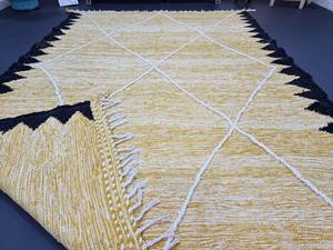 พรมโมรอคโค2025 kilim แบบถักสีเหลืองและสีดำงานแฮนด์เมดพรมขนสัตว์รูปทรงเรขาคณิตแบบเรียบสำหรับตกแต่งบ้านดีไซน์ใหม่ - Product Image 6