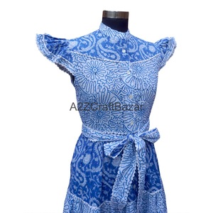 Robe longue maxi pour femme en coton pur doux à 100 %, manches longues, imprimée à la main, style évasé, pour soirée, fête ou tenue décontractée - Product Image 5