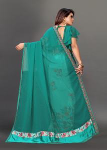 Saree en georgette à imprimé floral pour femmes avec chemisier non cousu Vêtements traditionnels indiens ethniques pour adultes pour mariages - Product Image 4