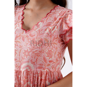 Vestido Midi de verano de algodón con estampado de bloque indio Rosa Bud para mujer bordado vieiras decoración de encaje ropa cómoda para uso diario - Product Image 5