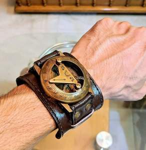 Nautical Brass Vintage Wrist Watch with Sundial Compass <b>Anniversary</b> or Father's Day Gift for Husband <b>Couples</b> Christmas <b>Present</b> - Product Image 3