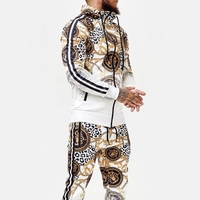 Sublimación Hombres Chándales EE. UU. Tamaño Pullover Flare pantalones de chándal con cremallera completa chándal con capucha OEM Custom Gym Sweat Suit Poliéster