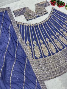 Diseñador de desgaste de secuencia pesada de trabajo bordado Faux Georgette Lehengha Choli Set de calidad superior Georgette Fabric Lehenga - Product Image 3