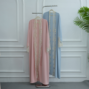 Abaya ouverte de luxe en dentelle florale et mousseline, style <span class=keywords><strong>kimono</strong></span>, élégante et modeste, pour femmes musulmanes, robe longue, vente en gros, Dubaï, pour l'Aïd Ramadan - Product Image 3
