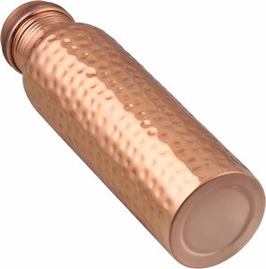 Bouteille d'eau de yoga en cuivre martelé personnalisé couvercle en acier inoxydable logo imprimé récipient de méditation en cuivre pur ayurvédique usage quotidien - Product Image 5