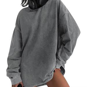 Tissu extensible pour femmes surdimensionné lavage à l'acide sweats à capuche 100% coton tenue décontracté pour l'hiver fabriqué femmes sweat - Product Image 3