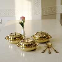 Casserole de luxe en laiton avec couvercle, fait main, type Pital Donga, pour servir des aliments chauds, décoration de table et vaisselle authentique