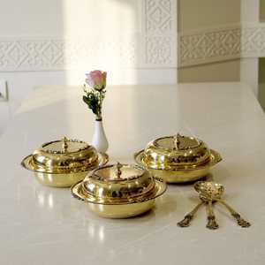 Casserole de luxe en laiton avec couvercle, fait main, type Pital Donga, pour servir des aliments chauds, décoration de table et vaisselle authentique - Product Image 6