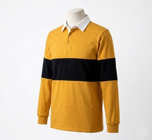 Maillot de rugby professionnel à manches longues, color-block, jaune moutarde avec rayures noires, col rabattu, décontracté - Product Image 3