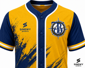 Maillot de baseball pour homme SINEWY SPORTS TAYPORT 25 Jaune Bleu Sublimé Anti-humidité Manches courtes Coupe classique - Product Image 4