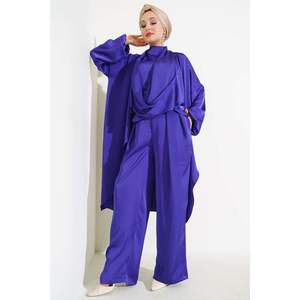 ชุดซาตินสามชิ้นสีม่วงลายปกติ TR ขนาด36-38 - Product Image 1