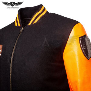Veste Lettermen brodée en chenille imprimée avec logo personnalisé, services OEM à contraste de couleur orange et noir à vendre vestes d'hiver - Product Image 4
