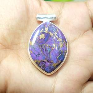 Collar con Colgante de Piedra Turquesa Cobre Púrpura Grande de Primera Calidad Natural, Colgante de Plata de Ley 925, Joyería de Regalo para Esposa - Product Image 2