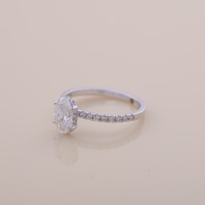 IGI Certified Oval Cut Lab Grown Diamond Hidden Halo Engagement & Wedding Ring with Pavé Band in 9K White / Rose / Yellow Gold - Product Image 2