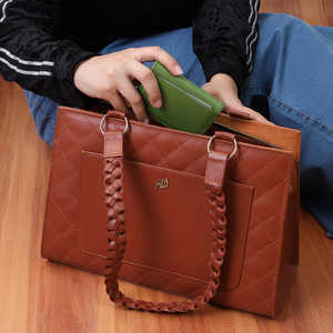 Sacs fourre-tout en cuir tissé à la main de qualité supérieure de couleur personnalisée pour femmes 100% fermeture à glissière en cuir d'origine - Product Image 4