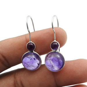 ต่างหูแฮนด์เมดพลอยเทอร์ควอยซ์ธรรมชาติสองชั้นดีไซน์ไม่เหมือนใครต่างหูเครื่องประดับโบฮีเมียนทำด้วยมือทำ925เงินสเตอร์ลิง - Product Image 5