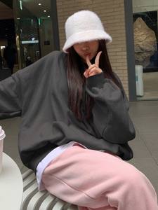 Poids lourd surdimensionné charbon de bois sweat femmes goutte épaule coton polaire pull coupe ample personnalisé Streetwear vêtements d'hiver - Product Image 4