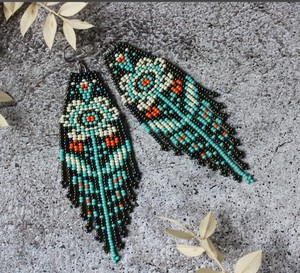 Floral Beaded Earrings Flower Earrings Dangle Fringe Earrings Seed Bead Earrings Quality <b>Emerald</b> Green Beaded Tassel Earrings - Product Image 1