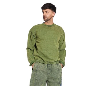 Sweat-shirt à col rond surdimensionné pour homme, vert uni, en coton tricoté, pull décontracté, vêtements d'automne, prix de gros - Product Image 1