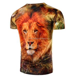 T-Shirt Casual da Uomo Personalizzata con Ricamo Leone, Scollo <span class=keywords><strong>a</strong></span> V, Manica Corta, Bordo <span class=keywords><strong>a</strong></span> Contrasto, Asciugatura Rapida in Poliestere - Product Image 1