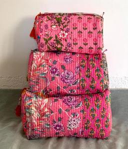 Vintage Style Cotton Pattern 3-Piece Zipper Eco-Friendly Water Resistant Cosmetic Bag Set <b>for</b> Travel <b>Makeup</b> <b>Storage</b> - Product Image 1