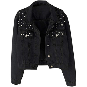 Chaqueta vaquera corta de mujer de manga larga informal ajustada de alta calidad a la moda con logotipo personalizado, chaqueta vaquera personalizada OEM para mujer - Product Image 1