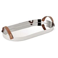 Poignées en cuir en métal Designer fantaisie décoratif en gros équipement de service plateau ovale en acier inoxydable poli miroir