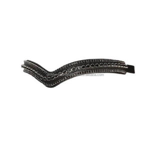 Chaîne Bling personnalisée avec cristaux noirs brillants de luxe Bande de front de cheval en cuir rembourrée en forme de V à 3 rangées en plein Cob Oversize - Product Image 5