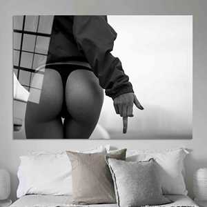 Tableau sur toile Doigt d'honneur noir et blanc - Décoration audacieuse pour chambre à coucher, ART EN VERRE TÉRMÉTRAL - Product Image 1