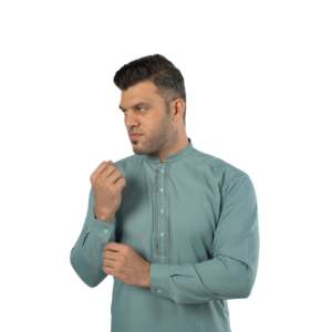 <b>Mens</b> Seafoam Green Salwar Kameez Cotton <b>Kurta</b> Pajama Band Collar Embroidered Semi Formal Ethnic Wear - Product Image 1