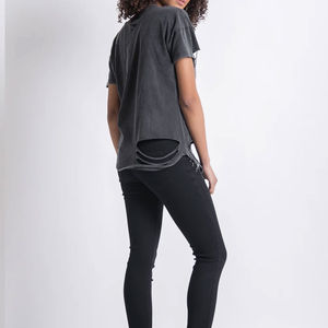 T-shirt tricoté décontracté vintage pour femme, délavé à l'acide, de haute qualité, à épaules tombantes, style streetwear, respirant, écologique, été - Product Image 3