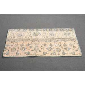 Alfombra de 1.6x3.2 pies, Alfombra Turca Vintage, Alfombra de Lana con Parches Beige y Azul - Product Image 2