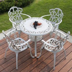 Juego de mesa y silla de cuatro plazas de hierro fundido elegante y duradero para comedor de hotel al aire libre y espacios de jardín - Product Image 3