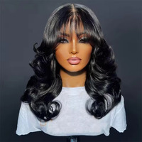 Wear and Go Perruque de cheveux humains sans colle avec bang 180% Densité Perruque de vague de corps indienne brute fabriquée à la machine pour les femmes noires
