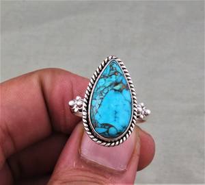 Sterling <b>Silver</b> Druzy Stone Pear <b>Ring</b> Handmade Designer Jewelry Unique Engagement Wedding Classic <b>Boho</b> Statement Band - Product Image 3