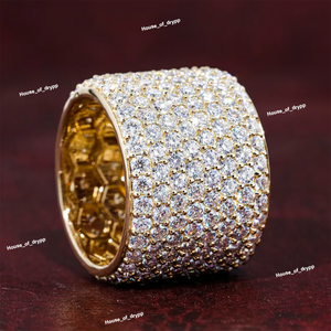 Moissanite Diamond Band <b>Ring</b> Luxury Hip Hop <b>Statement</b> <b>Ring</b> Iced Out in 925 Sterling <b>Silver</b> Gold Plated Jewelry - Product Image 2