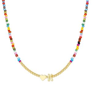 Collier pendentif en laiton vintage mignon en forme de cœur avec initiale et chaîne en bambou pour filles de 5 à 15 <span class=keywords><strong>ans</strong></span>, cadeau de fête - Product Image 1