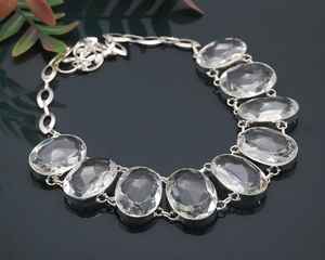 Faceted White Topaz Necklace 925 Sterling Silver Oval Shape Gemstone Handmade Adjustable Chain Jewelry <b>Gift</b> - Product Image 5