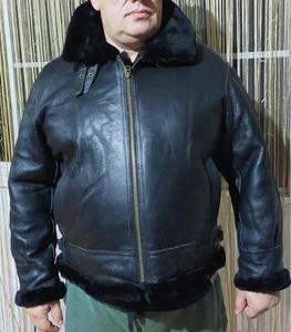 Venta superior Real Sheep Skin Men's Bomber Chaqueta de cuero Abrigo de moda para hombres Hecho de cuero original - Product Image 5