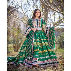 Low MOQ Custom Made Afghani <b>Green</b> Color Handmade Traditional Dress in Wholesale Rate Women Long Maxi Dresses - Product Image 1