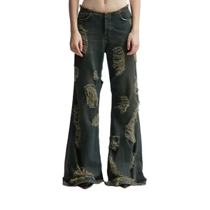 Pantalones de mezclilla curvos lavados Retro para mujer de otoño, pantalones holgados informales holgados rectos altos, pantalones vaqueros de pierna ancha Vintage de Hip Hop - Product Image 3