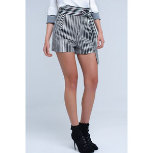 Shorts a Rayas Negros de Cintura Alta con Cinturón, Talla Grande, Estilo Casual para Club, de Algodón, Poliéster y Spandex, con Diseño Moderno y Decoración con Logotipo - Product Image 4