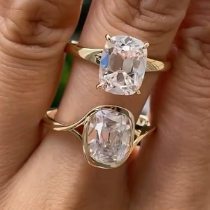 Anillo Solitario de Moissanita VVS-VS de 3 Quilates en Oro Amarillo, Corte Cojín, Joyería Fina Étnica, para Mujer, Boda, Compromiso, Aniversario, Fiesta - Product Image 1