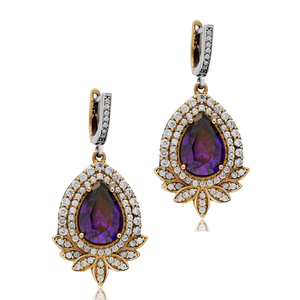 Pendientes colgantes de piedra CZ de amatista con diseño de forma de pera auténtica otomana, joyería de plata al por mayor hecha a mano turca - Product Image 3