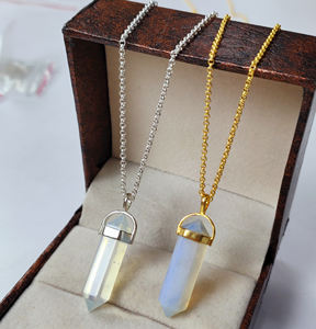 Opalite-Colgante para collar plata de primera ley y Gema, collar, Gargantilla, plata esterlina 925, Gema doble punta, color dorado, 30x8mm - Product Image 3