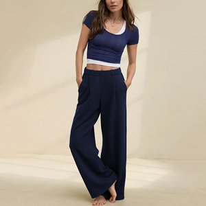 Joggers en coton éponge français personnalisés pantalons de survêtement à jambes larges pour femmes pantalons de survêtement baggy à jambes droites pantalons <span class=keywords><strong>taille</strong></span> <span class=keywords><strong>haute</strong></span> pour femmes - Product Image 3