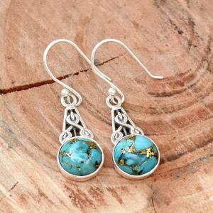 À la mode Naturel Turquoise Gemstone 925 En Argent Sterling À La Main Dangle Boucles D'oreilles Bijoux Solide 925 Estampillé Bijoux En Argent - Product Image 4
