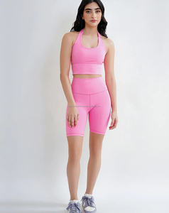 2026 Wholesale Women's Customized Logo Crew <b>Neck</b> 2-Piece High Waist Skinny Yoga Shorts Set Breathable Spandex/Nylon Solid - Product Image 1
